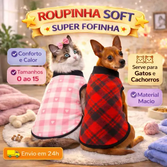 Roupa de Cachorro Tradicional Soft para Cães e Gatos- Inverno, Quentinha e confortável