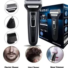 Máquina de Barbear Elétrica Kemei KM6558 3 em 1 Recarregável Aparador de Barba, Cabelo e Pelos Bivolt