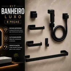 Kit Banheiro Preto Fosco 6 Peças Ducha Higiênica + Acabamento Quadrado Deca Lavabo Premium