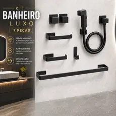 Kit Banheiro Preto Fosco 7 Peças + Ducha Higiênica + 2 Acabamentos Registro Quadrado Deca Lavabo