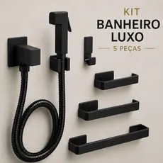 Kit Banheiro Luxo Preto 5 Peças Ducha Higiênica Lavabo Premium 100% Metal
