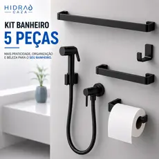 Kit Banheiro Luxo Preto Fosco 5 Peças Ducha Higiênica Lavabo Premium