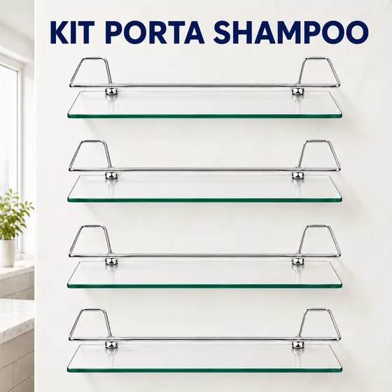 Kit 4 Porta Shampoo para Banheiro Suporte Reto Vidro 30cm Lavabo Prateleira