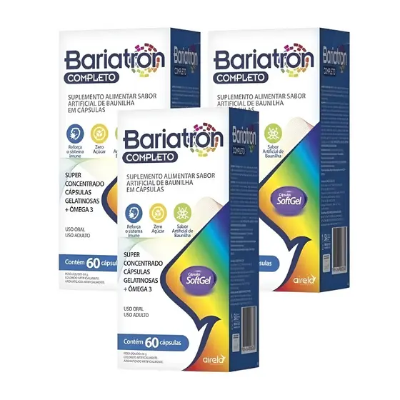 3x Bariatron AZ Completo + Ômega 3 60 Cápsulas Sabor Baunilha – Airela
