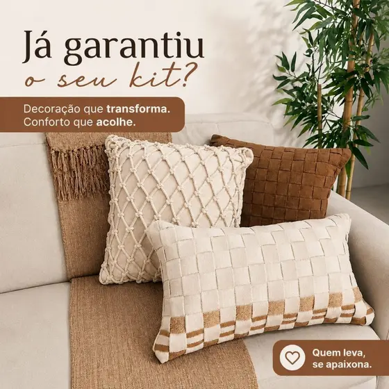 Kit Capa Almofada Coroa Caramelo Macrame Artesanal Decorativa Algodão Estilo Rustico Boho Chic