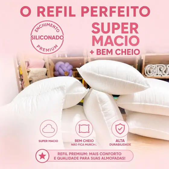 Refil 4 Enchimentos Almofada 50x50 Fibra Siliconada Algodao Macia Decorativo Premium Sala Quarto