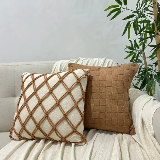 Capas Fita Trançada Macrame (2 Capas Almofadas) Rustica Decorativa Artesanal Moderno Colorida
