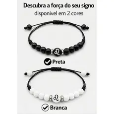 Pulseira dos Signos Zodíaco Masculina e Feminina Pedra Ônix Preta ou Branca Regulável 6mm Premium Artesanal