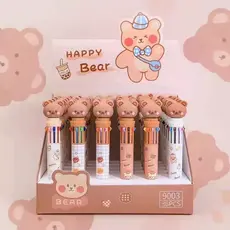 Kit 4/8/12 Canetas Esferográficas 10 Cores – Urso Coca Fofo Kawaii Multicoloridas