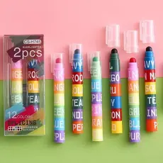 Kit de 5 cores de marca-texto,giz cera,várias estampas e estilos recargas conectáveis e empilháveis