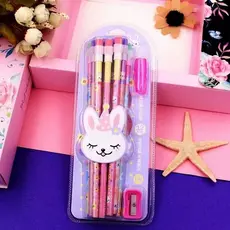 Kit de Lápis com Desenhos Animados e Borracha na Ponta,Kit so Lápis , HB e 2B, Conjunto de Lápis