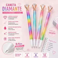 Conjunto 4/8/12 Caneta Gel  Diamante Arco Íris 0.4mm Ponta Fina Escrita Fina
