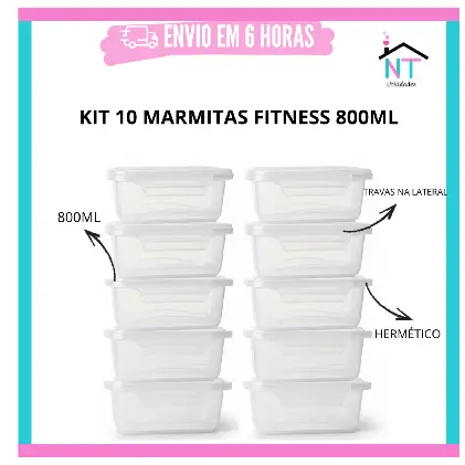 Kit Marmitas com Travas 800ml Freezer E Microondas Potes Plásticos com Trava Grande Livre de BPA