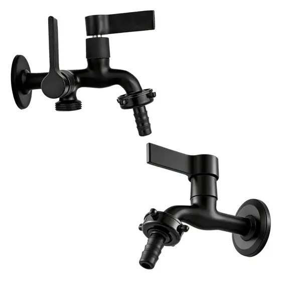 Kit 2 Torneiras Tanque e Máquina de Lavar Metal Preta Com Bico Jardim Dupla Saída Lavanderia Parede