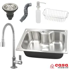 Kit Cuba Cozinha Gourmet Aço Inox 60x42 Com Acessórios + Torneira Flexível De Bancada Cromada