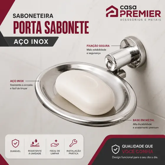 Saboneteira Stander Cromada Aço Inox Fixador Em Aluminio