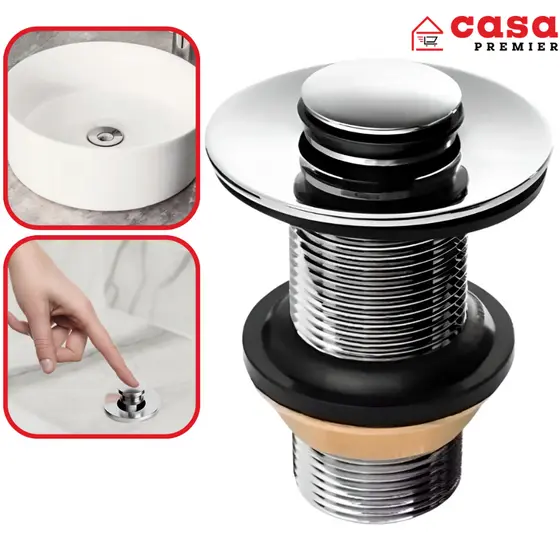 Válvula Ralo De Pia Banheiro Click Up Inteligente Para Cuba Lavatório 1 1/4 Em Inox Metal Cromada