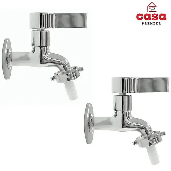 Kit 2 Torneiras Jardim Tanque Parede Cromada Com Bico 3/4 Metal Maquina De Lavar Alavanca 1/4 Volta