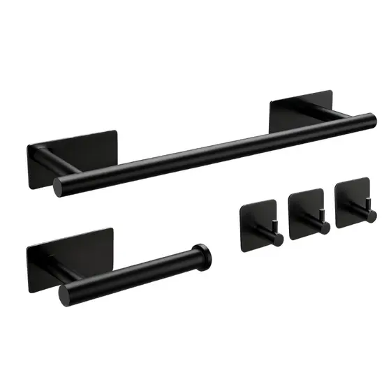 Kit 5 Peças Banheiro Adesivado 3M Alta Aderência - Preto