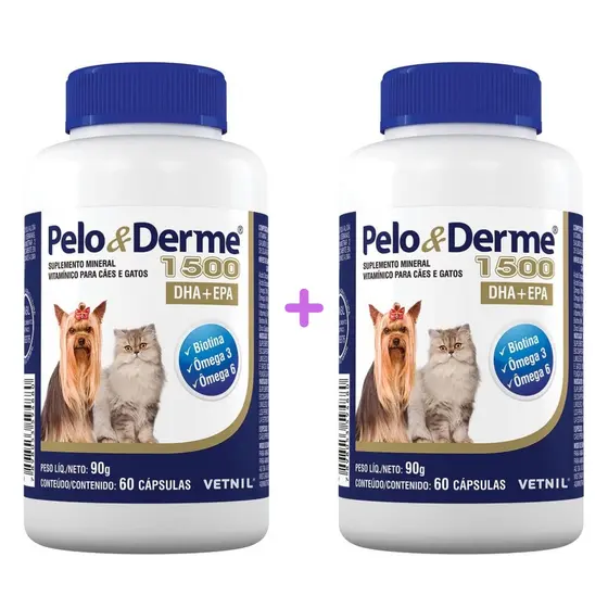 2 Pelo E Derme 1500 Vetnil Cães E Gatos Com 60 Capsulas