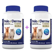 2 Pelo E Derme 1500 Vetnil Cães E Gatos Com 60 Capsulas
