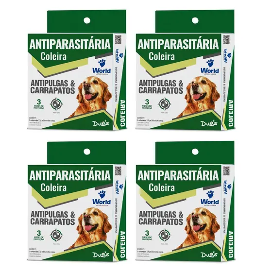 04 Coleira Cães Antipulgas E Carrapatos Dugs 56cm World