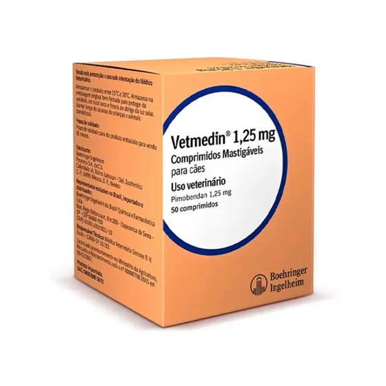 Vetmedin 1,25 Mg 50 Comp. 1,25mg Pimobendan Cães Cardiacos