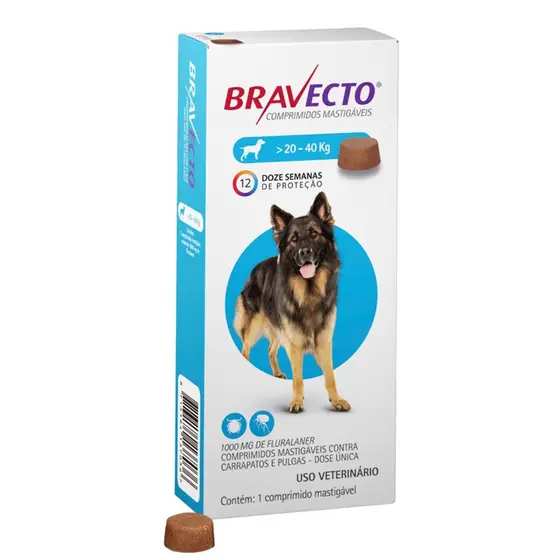 Bravecto Cães 20kg E 40kg Carrapato Original Antipulgas e Carrapatos 1000mg Cachorros