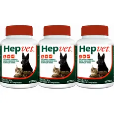 3 Hepvet Suplemento Hepático Cães Gatos 30 Comprimido Vetnil