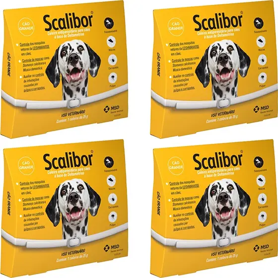 4 Coleira Scalibor G 65cm Leishmaniose Antipulgas Cães MSD