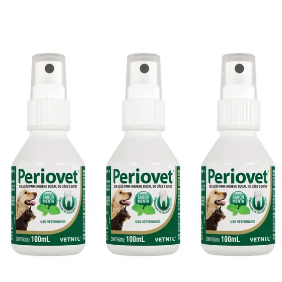 03 Periovet Spray 100ml- Vetnil - Tratamento Tartaro Bucal