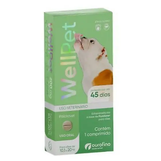Wellpet 200mg Antipulgas Carrapatos Cães 10-20kg Fluralaner