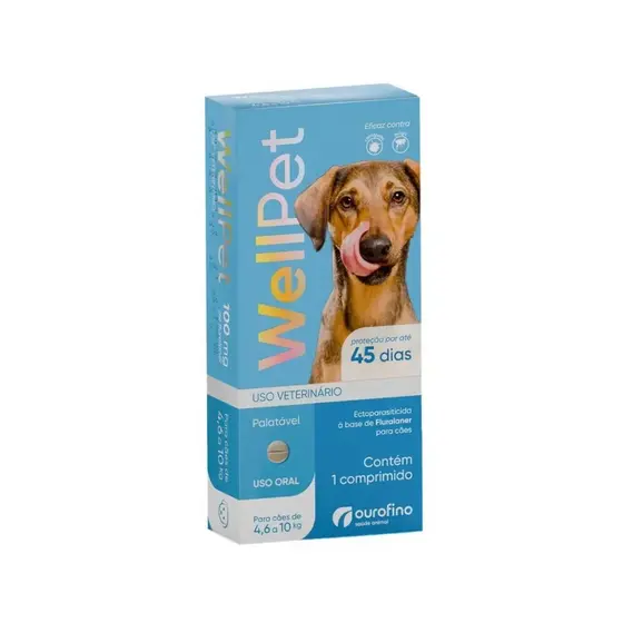 Wellpet 100mg Antipulgas Carrapatos Cães 4,6-10kg Fluralaner