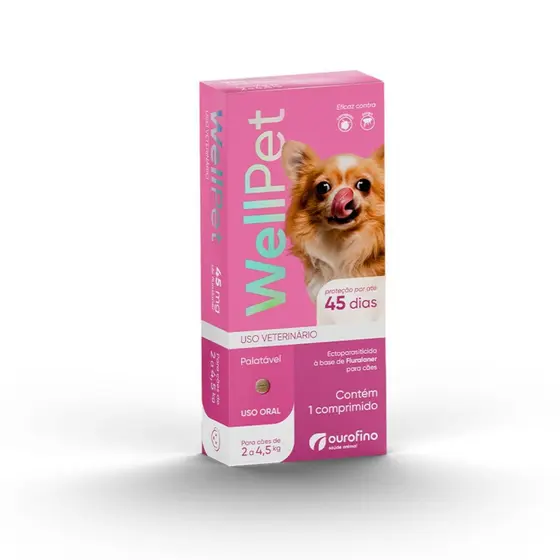 Wellpet 45mg Antipulgas e Carrapatos Cães 2-4,5kg Fluralaner