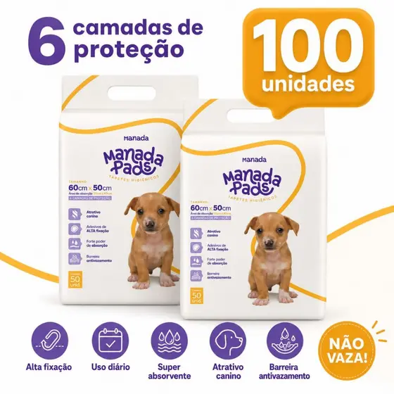 Kit 02 Tapete Higiênico Para Cães Manada Pads Neutro 50X60cm