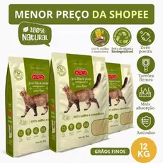 Areia Biodegradável Kadi Grãos Finos Gato 12 KG Grão Cat Milho Mandioca Bio (3 pacotes de 4 kg)