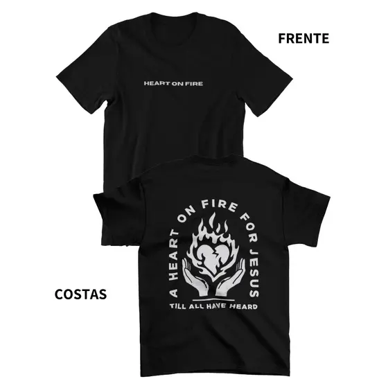 Camiseta Coração em Chamas Heart on Fire for Jesus Unissex Yeshua Jesus Cristã Conferência Igreja 100% Algodão