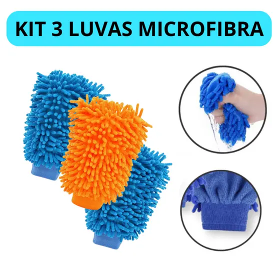 Kit Luva Microfibra Para Lavar Carro E Limpeza Doméstica luvas automotivas acessórios