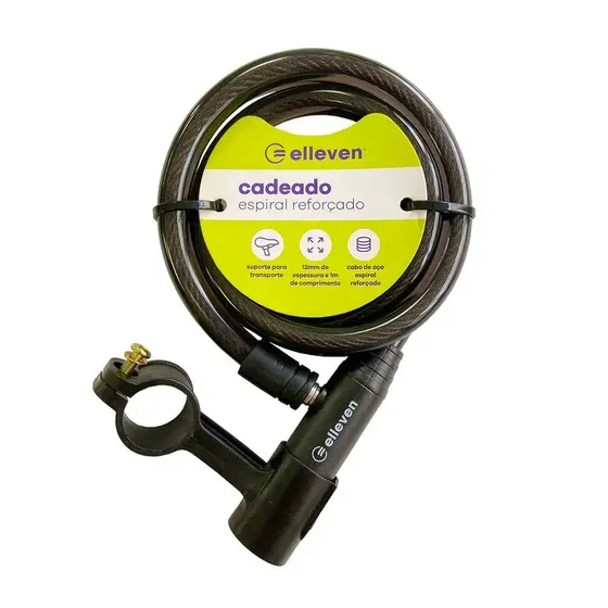 Cadeado Espiral Bike Guidão Canote Reforçado Acompanha 2 Chaves Elleven 1m x 12mm