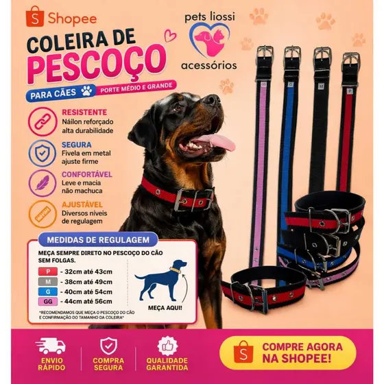 COLEIRA DE PESCOÇO DIRETO DE FABRICA CÃES CACHORRO PORTE MEDIO GRANDE DIRETO DE FABRICA