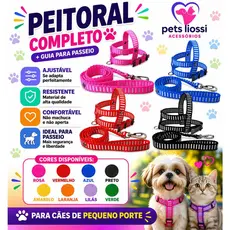 COLEIRA PEITORAL + GUIA CÃES PORTE PEQUENO E GATOS CACHORRO PEQUENO DIRETO DE FABRICA