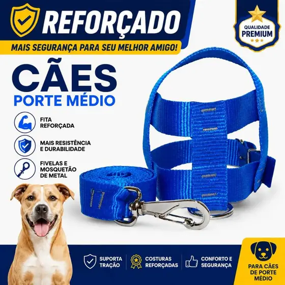 COLEIRA PEITORAL REFORÇADO+GUIA CÃES CACHORRO PORTE PEQUENO/MEDIO DIRETO DE FABRICA