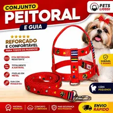 COLEIRA PEITORAL E GUIA ESTAMPADO E LISO CÃES E GATOS PORTE PEQUENO DIRETO FABRICA