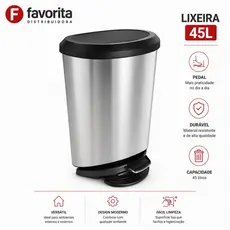 Lixeira/Cesto De Lixo Grande Cozinha 45 Litros Reforçado Inox TOY 25744