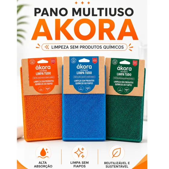 Pano De Limpeza Microfibra Multiuso Akora Limpa Tudo Fácil Ecomais akora