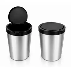 Lixeira Cesto 09 Litros ou 10 Litros Inox Com Tampa Click Label - Para Banheiro, Cozinha, Redonda e Retangular TOY