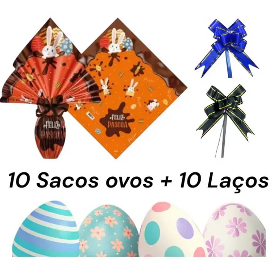 KIT 10 PASCOÁ 10 SACOS E 10 LAÇOS PARA OVOS DE PASCOA LAÇOS ALEATÓRIOS