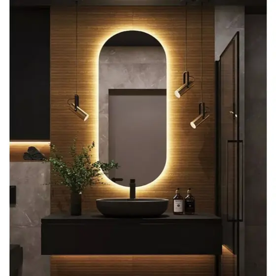 Espelho Oval 70x50cm Decorativo + Led + Touch + Pendurador