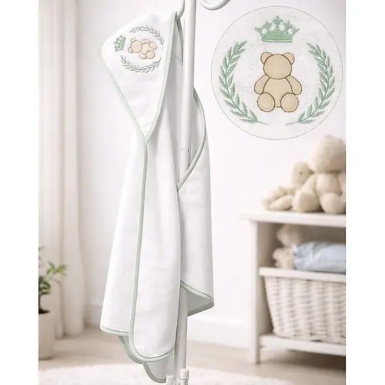 Toalha de Bebê com Capuz Bordada 70x70 cm – Macia e Delicada