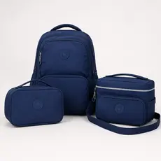 Kit Escolar Volta as Aulas Mochila + Estojo Box + Lancheira Térmica c/ três Itens